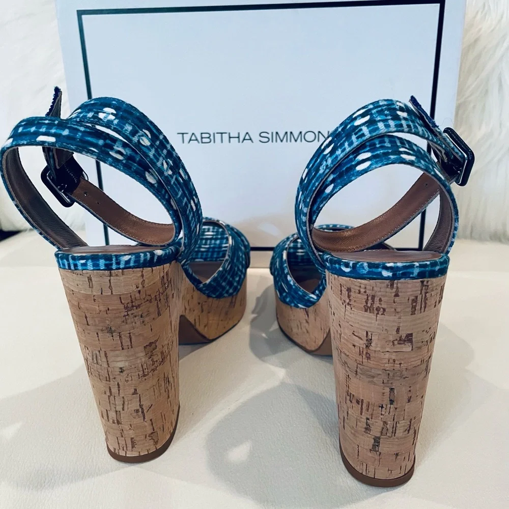 TABITHA SIMMONS gingham Elena blue NWT check cork platform volley 37 and 38.5